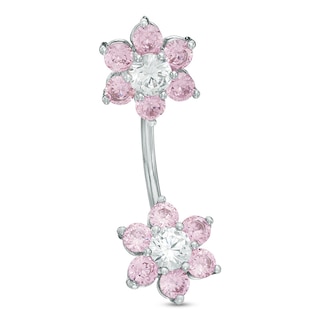 Initial Letter T Pink Gems Belly Button Ring | Size 14g 3/8