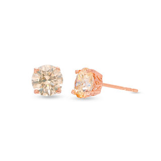 6mm Champagne Cubic Zirconia Solitaire Stud Earrings in 14K Rose Gold|Banter