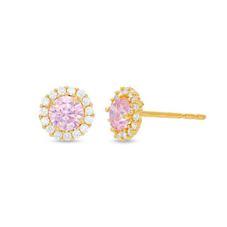 4mm Pink Cubic Zirconia Frame Stud Earrings in 14K Rose Gold Banter