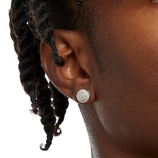 Diamond Circle Frame Stud Earrings 1/10 ct tw Sterling Silver