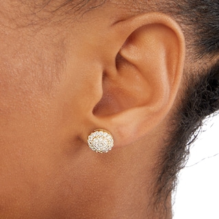 1/2 Ct. T.W. Diamond Bead Edge Flower Double Drop Earrings in 14K Gold