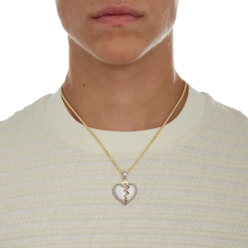 1/3 CT. T.W. Composite Diamond Red Enamel Broken Heart Necklace Charm in 10K Gold