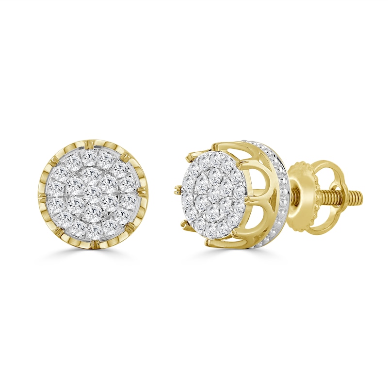 10K Solid Gold 3/4 CT. T.W. Diamond Frame Large Crown Studs