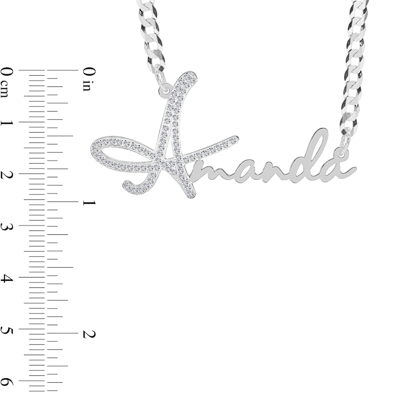Cubic Zirconia Personalized Name Script Curb Chain Necklace in Sterling Silver - 18"