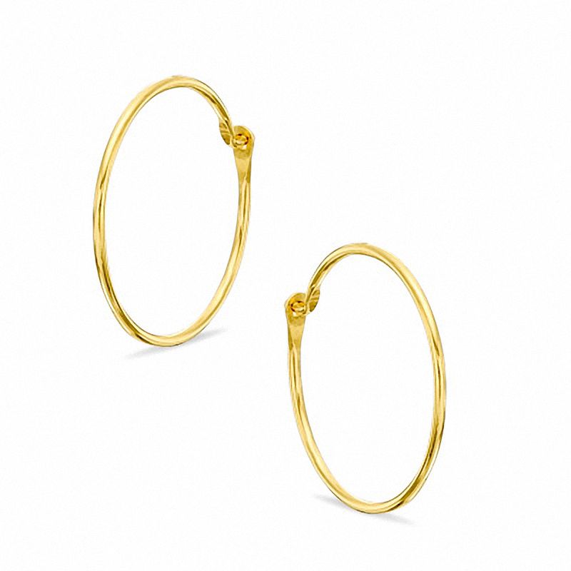 10k Yellow Gold Diamond Cut Round Endless Hoop Earrings 25mm x 3mm   BringJoyCollection
