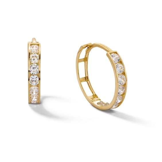 Cubic Zirconia Seven Stone 13mm Huggie Earrings in 10K Gold