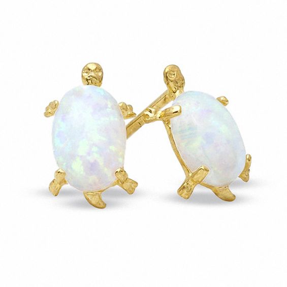 Synthetic Opal Turtle Stud Earrings in 10K Gold