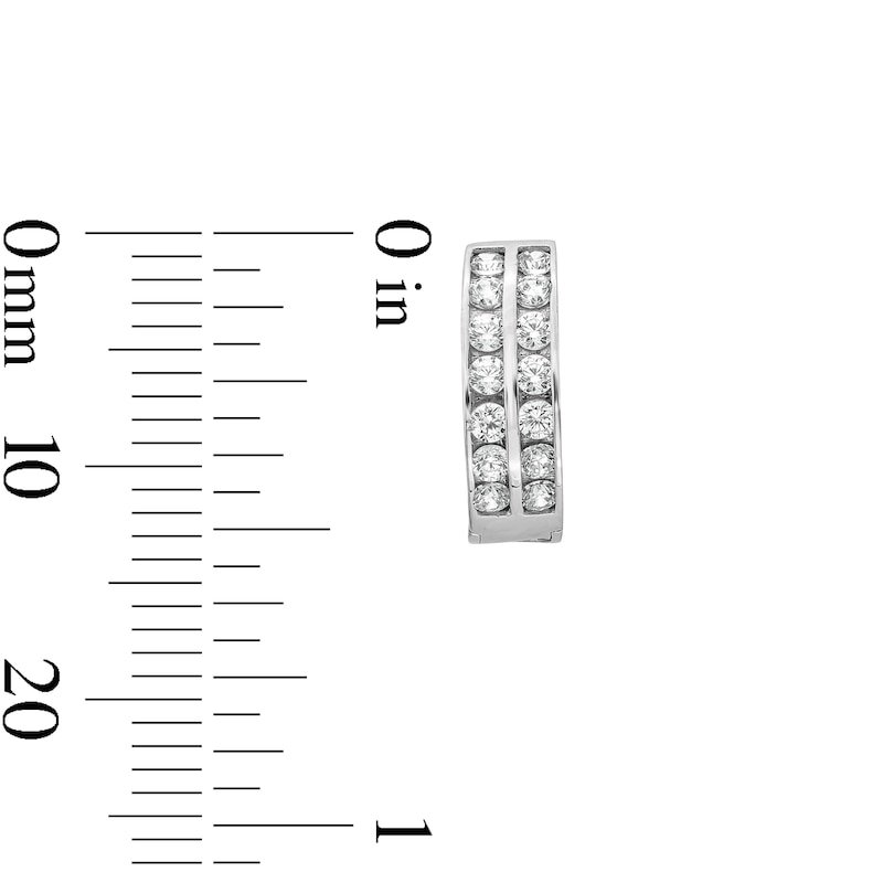 Main Image 3 of Cubic Zirconia Two Row 11mm Huggie Earrings in 10K White Gold