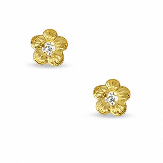 Child's 14K Gold Flower Stud Earrings with CZ