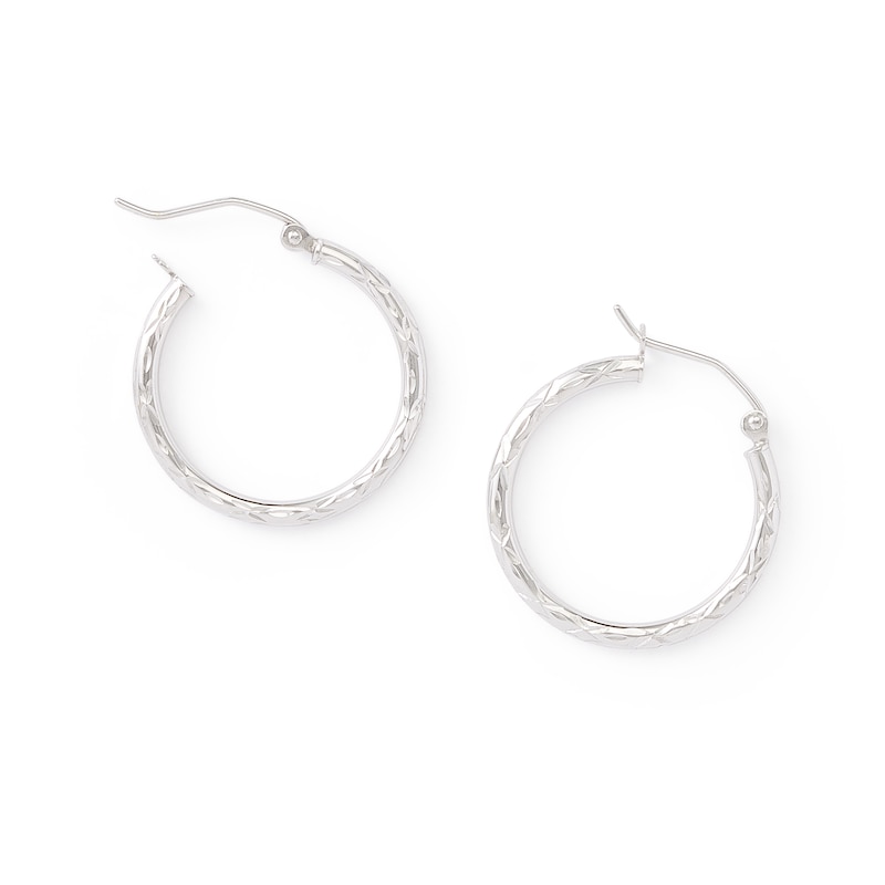 10K White Gold 22mm Diamond-Cut Tube Hoop Earrings | Banter