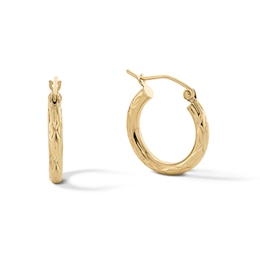 10K Gold 17mm Diamond-Cut Tube Hoop Earrings