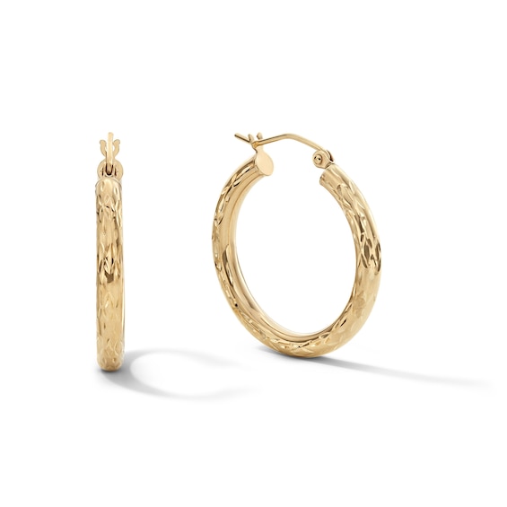 10K Gold 25mm Diamond-Cut Tube Hoop Earrings