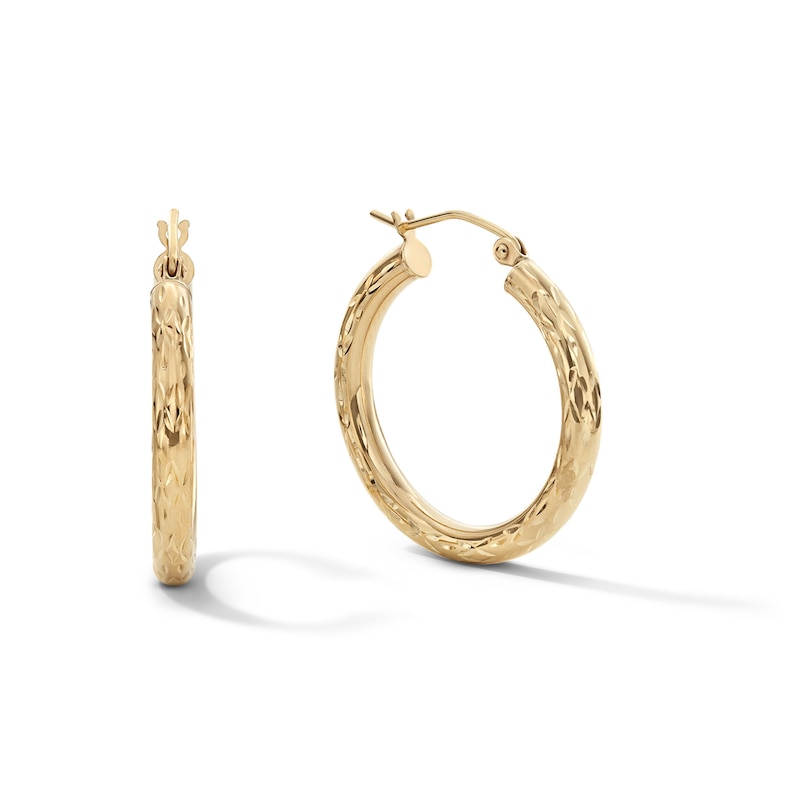 Main Image 1 of 10K Gold 25mm Diamond-Cut Tube Hoop Earrings