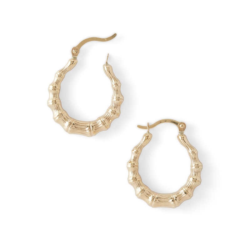 Main Image 4 of 19mm Bamboo Hoop Earrings in 10K Gold