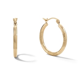 10K Gold 22mm Diamond-Cut Tube Hoop Earrings