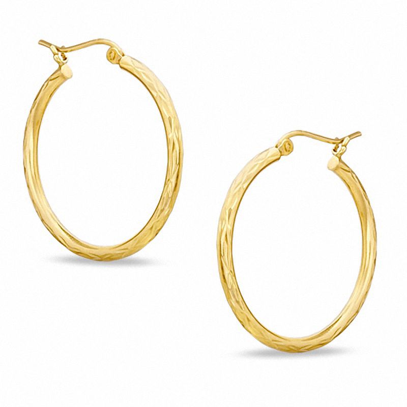 10K Gold 27mm Diamond-Cut Tube Hoop Earrings | Banter