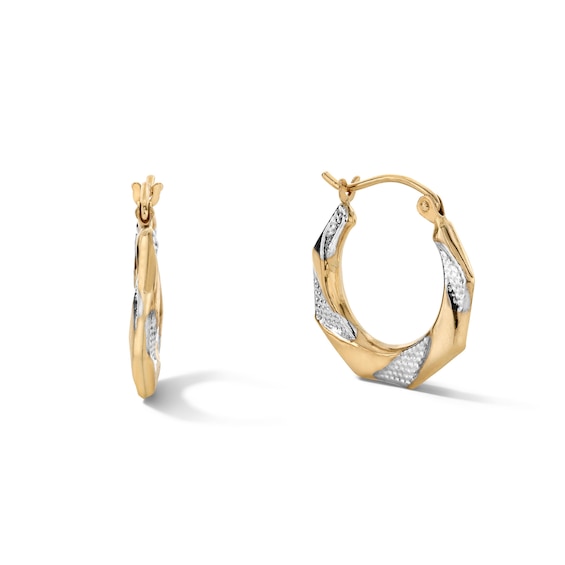 Octagonal Hoop Earrings in 10K Two-Tone Gold