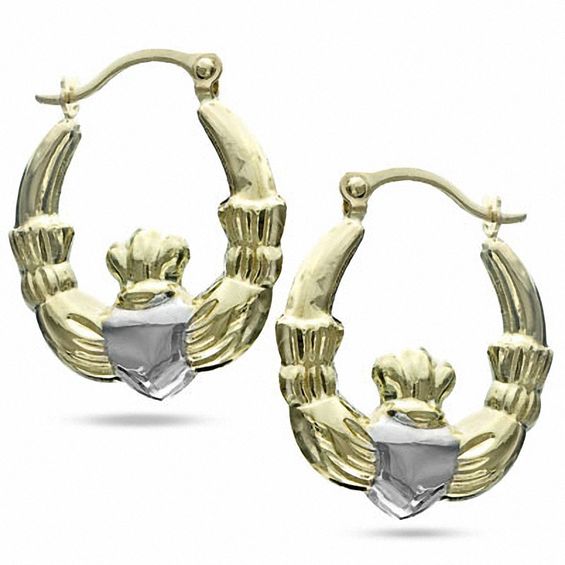 Claddagh Hoop Earrings in 10K Two-Tone Gold