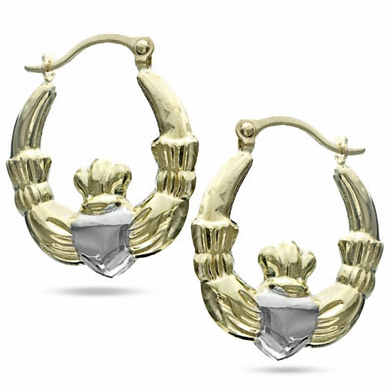 Claddagh Hoop Earrings in 10K Two-Tone Gold