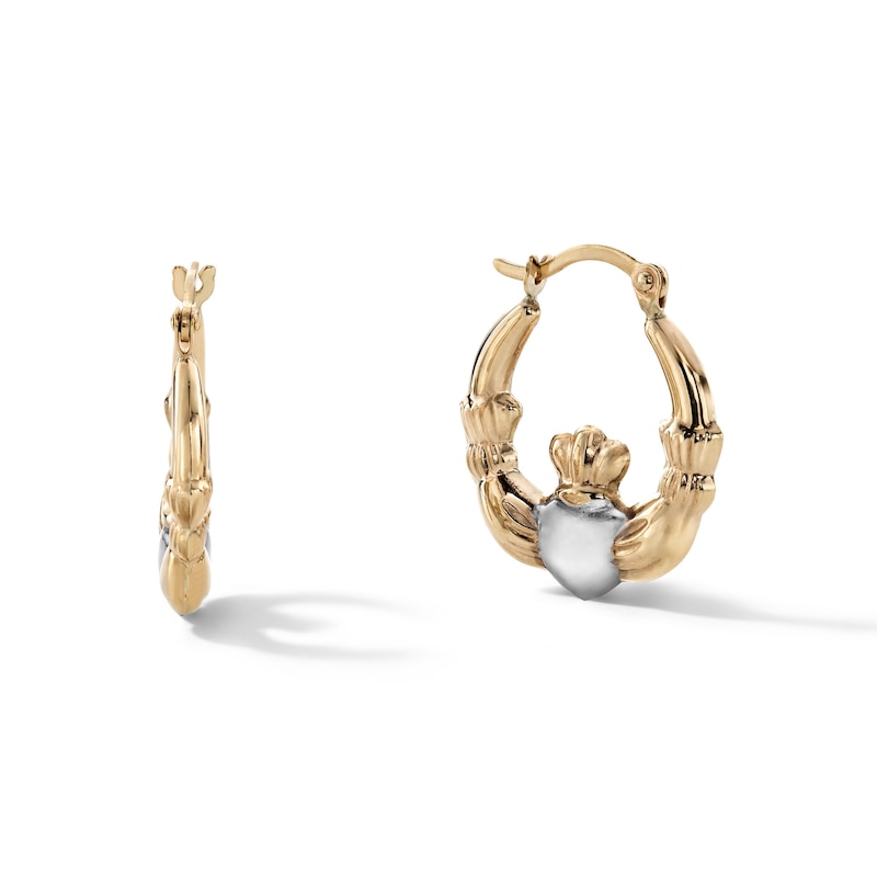 Claddagh Hoop Earrings in 10K Two-Tone Gold