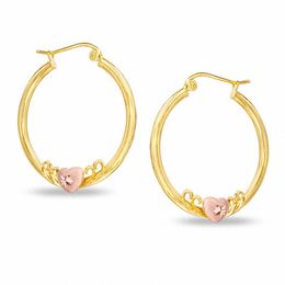 10K Two-Tone Gold Heart on Hoop Earrings