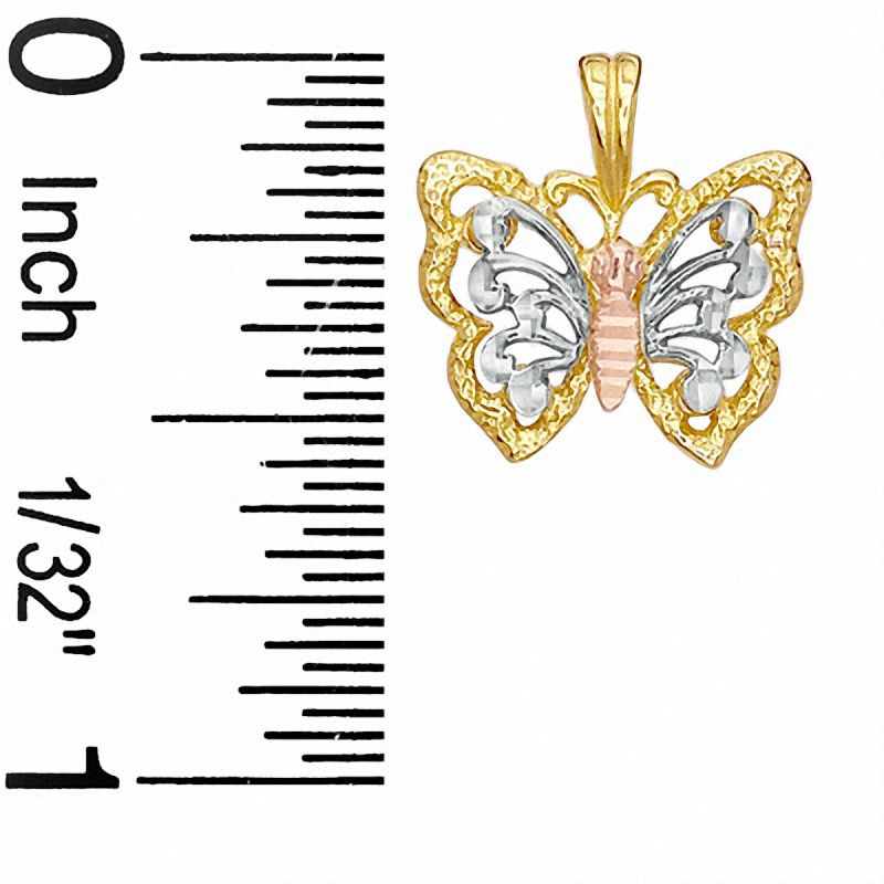 Textured Butterfly Tri-Tone Necklace Charm in 10K Gold