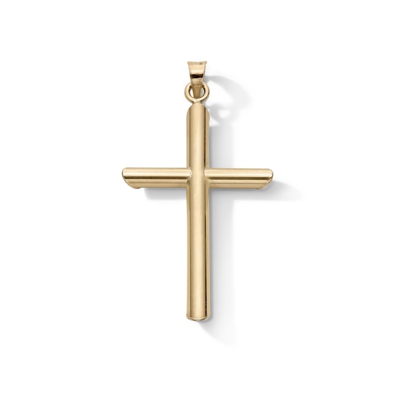 Small Tube Cross Necklace Charm in 10K Gold