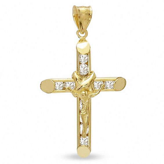 Cubic Zirconia Crucifix Charm in 10K Gold