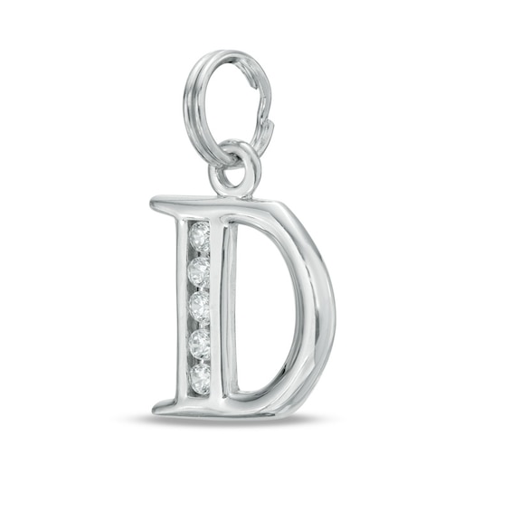 Cubic Zirconia M Initial with Tilted Crown Necklace Charm in 10K