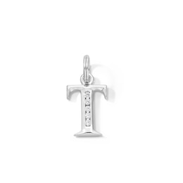 Cubic Zirconia Small Initial &quot;T&quot; Charm in Sterling Silver