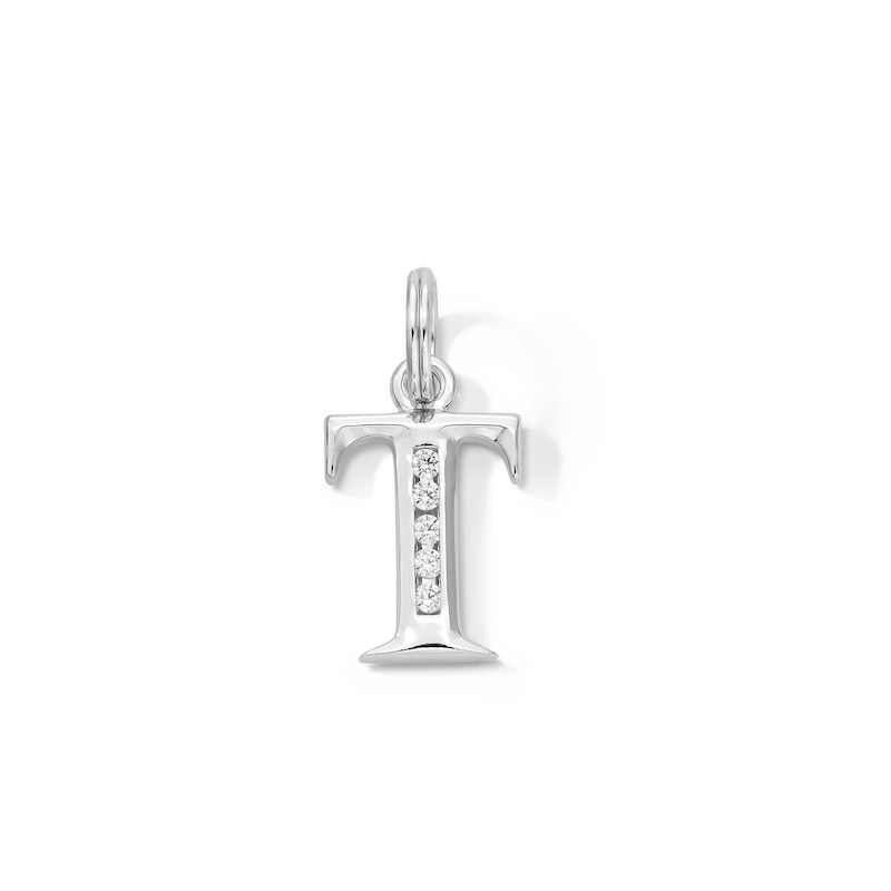 Main Image 1 of Cubic Zirconia Small Initial &quot;T&quot; Charm in Sterling Silver