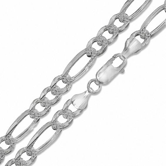 Sterling Silver Gauge Pavé Figaro Chain Necklace