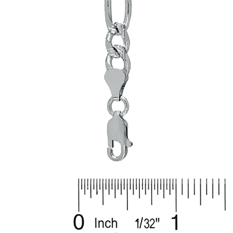 Made in Italy 180 Gauge high quality Pavé Figaro Chain Necklace in Solid Sterling Silver - 24