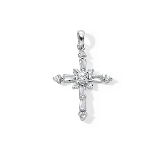 Cubic Zirconia Cross Charm in Sterling Silver