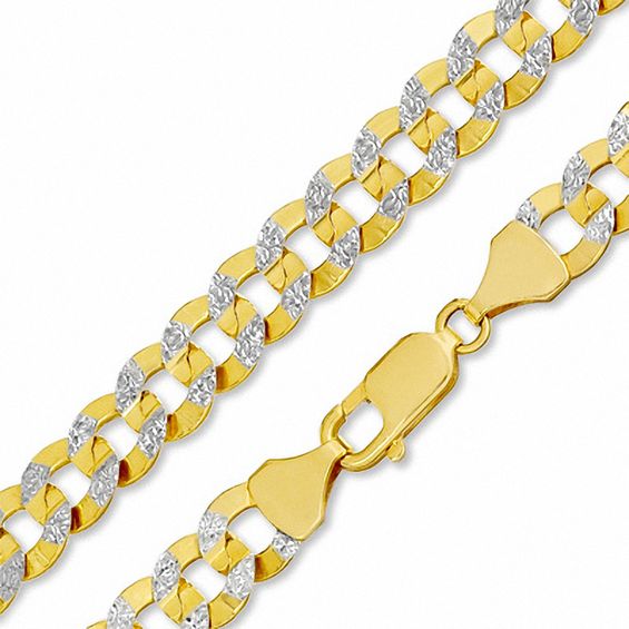 10K Two-Tone Gold 180 Gauge PavÃ© Flat Curb Chain Necklace - 30"