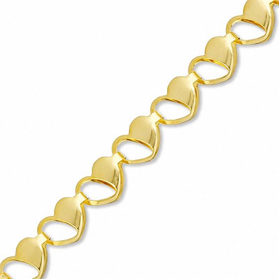 10K Gold Half-Open Heart Link Bracelet - 7.25"