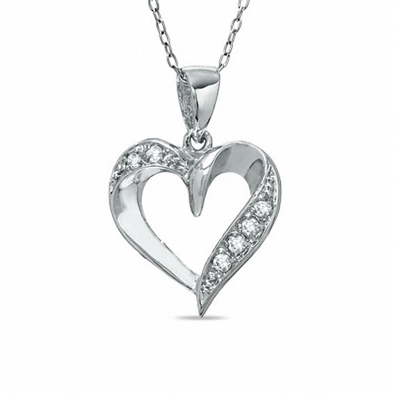 Cubic Zirconia Pavé Ribbon Heart Pendant in Sterling Silver | Banter