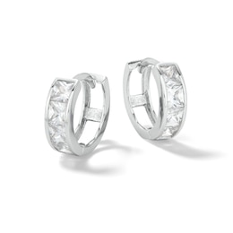 Princess-Cut Cubic Zirconia Huggie Earrings in Sterling Silver