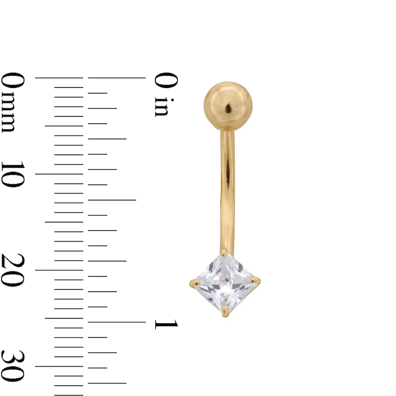 Main Image 3 of 10K Semi-Solid Gold Princess-Cut Belly Ring - 14G 3/8&quot;