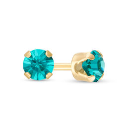 3mm Aqua Crystal Solitaire Stud Piercing Earring in 14K Solid Gold