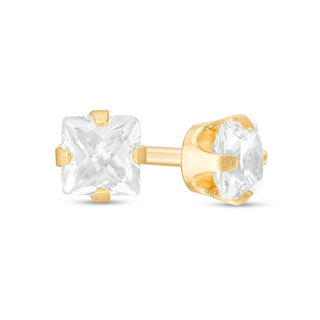 3mm Cubic Zirconia Solitaire Stud Piercing Earrings in Solid Stainless  Steel with 24K Gold Plate - Extra Long Post