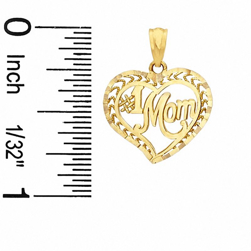 #1 MOM in Open Filigree Heart Charm in 14K Gold