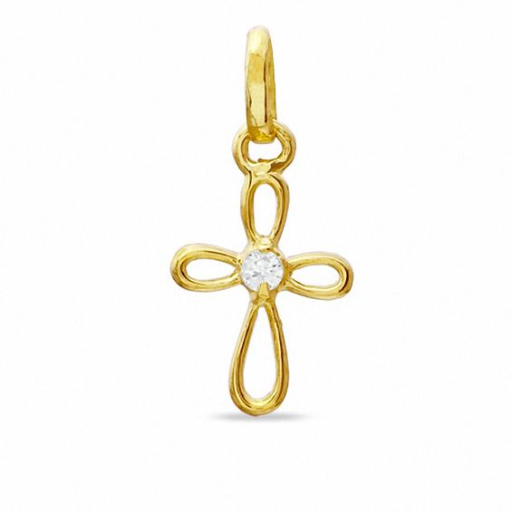 Cubic Zirconia Tiny Loop Cross Charm in 10K Gold