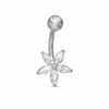 Thumbnail Image 0 of Solid Stainless Steel CZ Marquise Flower Belly Button Ring - 14G