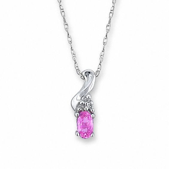 Oval Pink Sapphire Fashion Pendant in 10K White Gold with Diamond Accents