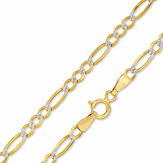 10K Two-Tone Gold PavÃ© Figaro Chain Anklet