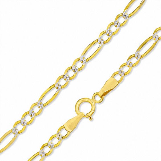 10K Two-Tone Gold PavÃ© Figaro Chain Anklet