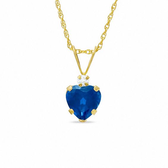 6mm Heart-Shaped Lab-Created Sapphire Pendant in 10K Gold with CZ