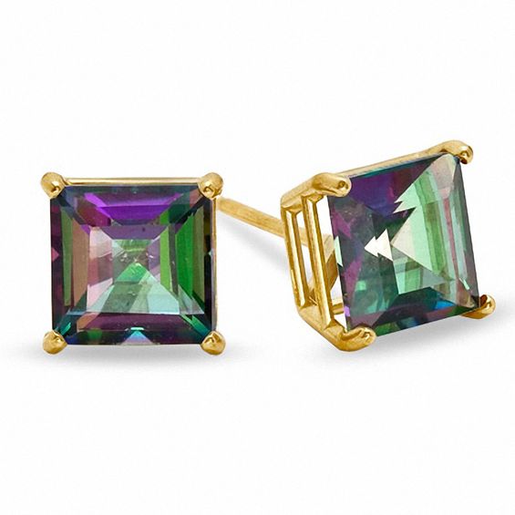 6.0mm Princess-Cut Mystic Fire® Topaz Stud Earrings in 10K Gold