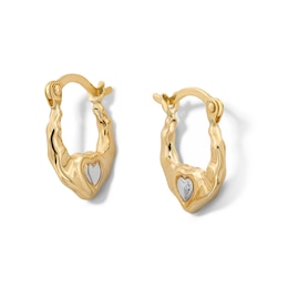 10K Hollow Gold Heart Two-Tone Hoops